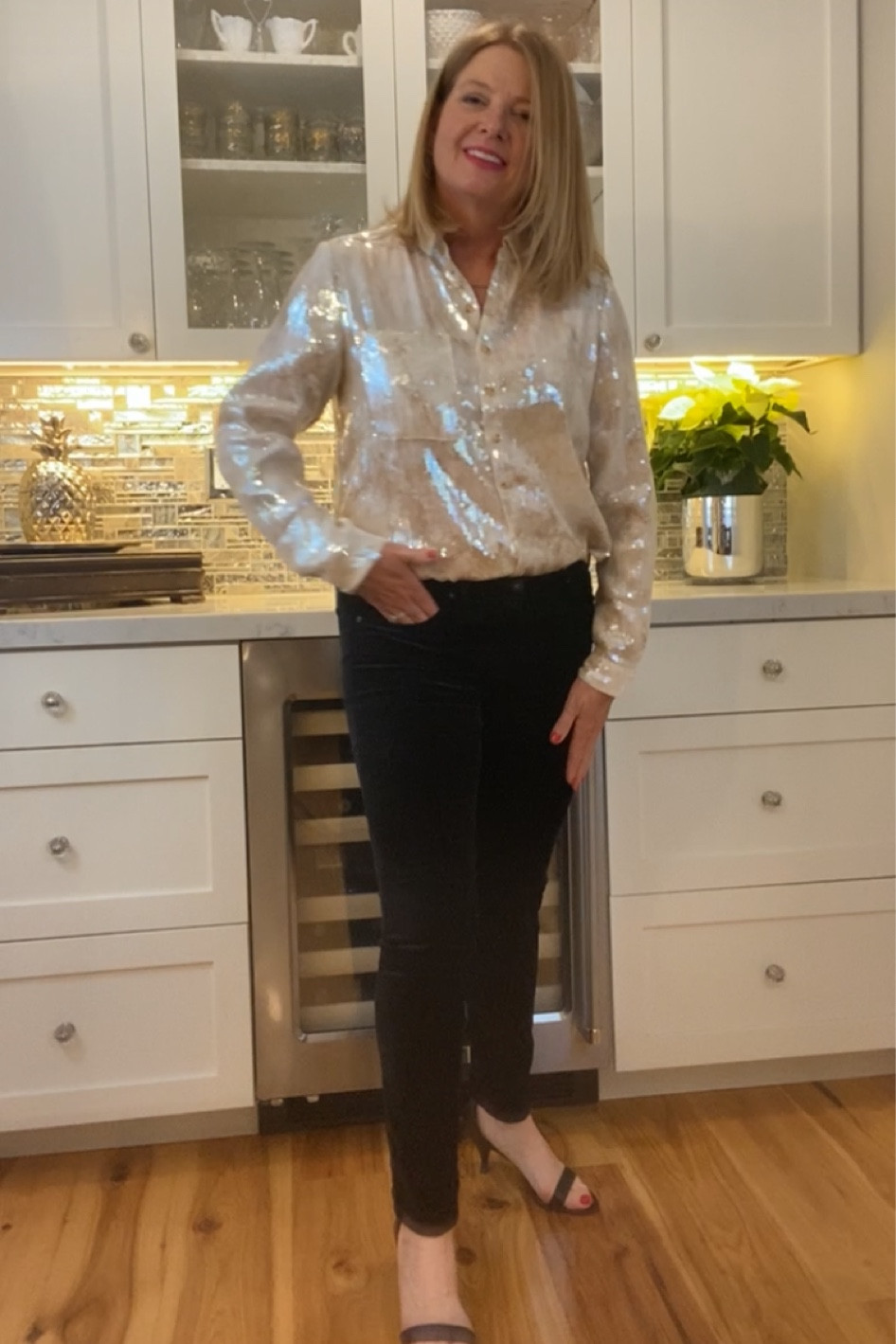 Nothing says HNY than a sparkly top. Pair with velvet for a fancier look. Act fast, as the tops are selling out. The one I’m wearing is sold out, but there is another that is similar in all sizes. It’s a looser fit. The velvet pants are available in straight leg and run TTS. Add a fur gif more glam.

#LTKHoliday #LTKSeasonal #LTKstyletip