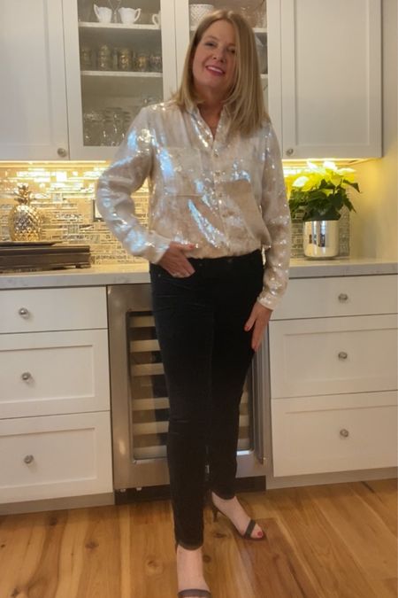 Nothing says HNY than a sparkly top. Pair with velvet for a fancier look. Act fast, as the tops are selling out. The one I’m wearing is sold out, but there is another that is similar in all sizes. It’s a looser fit. The velvet pants are available in straight leg and run TTS. Add a fur gif more glam.

#LTKHoliday #LTKSeasonal #LTKstyletip