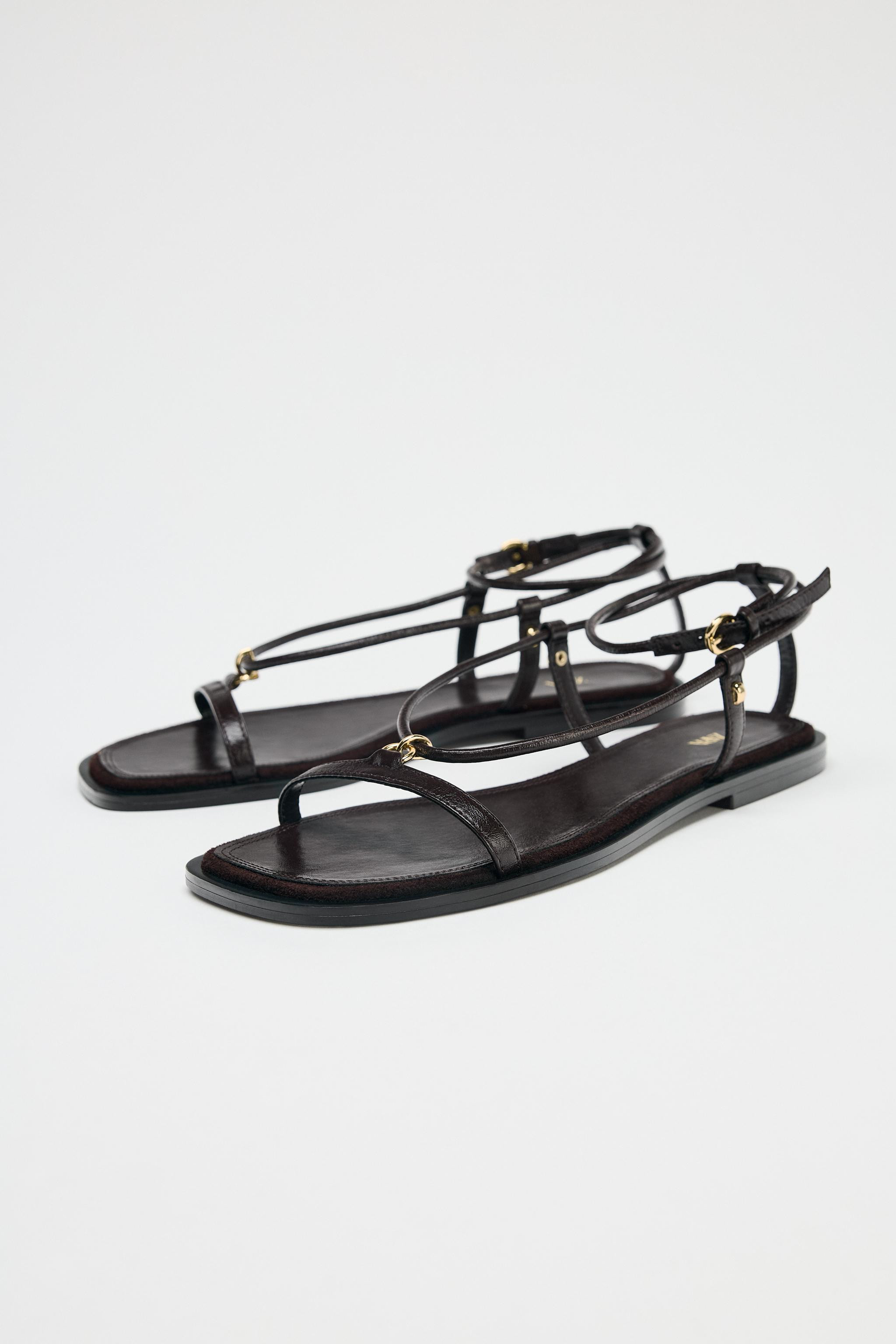 LEATHER THIN STRAP SANDALS | Zara Canada