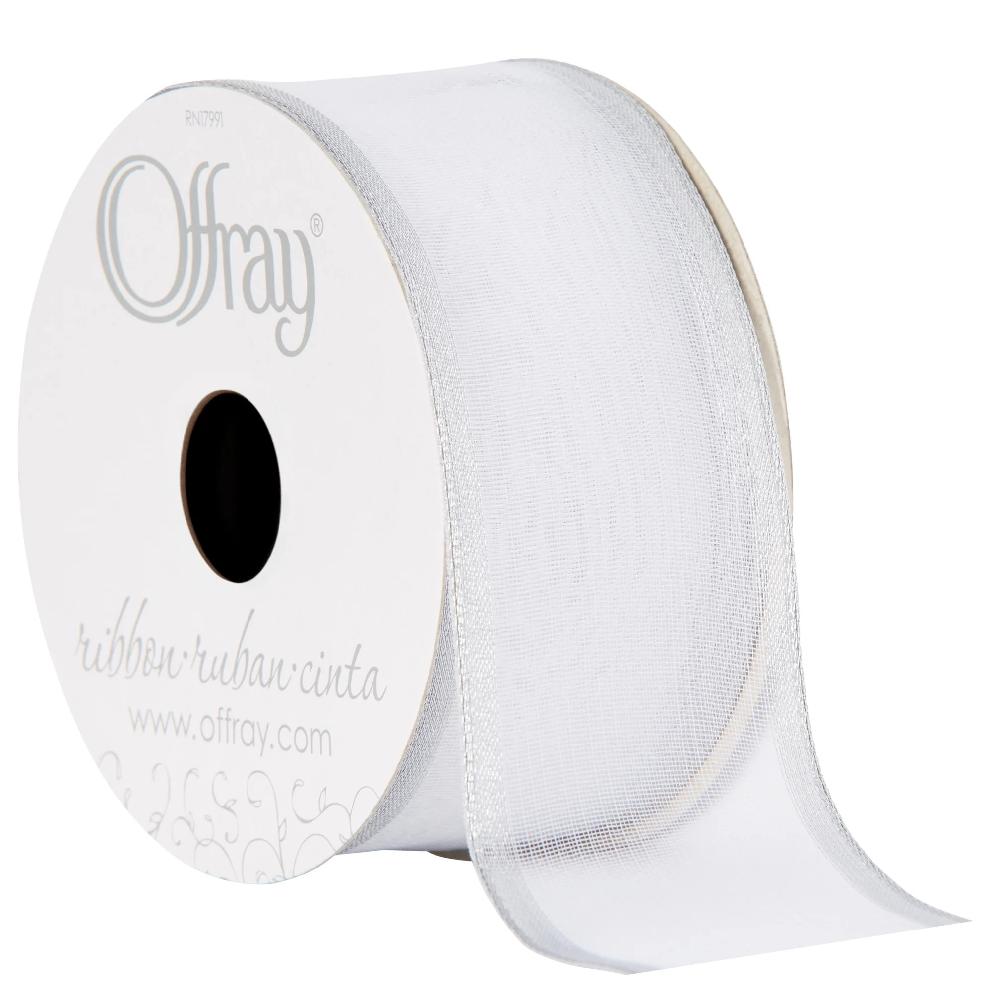 Offray Ribbon, Silver 1 1/2 inch Wired Sheer Ribbon, 9 feet - Walmart.com | Walmart (US)