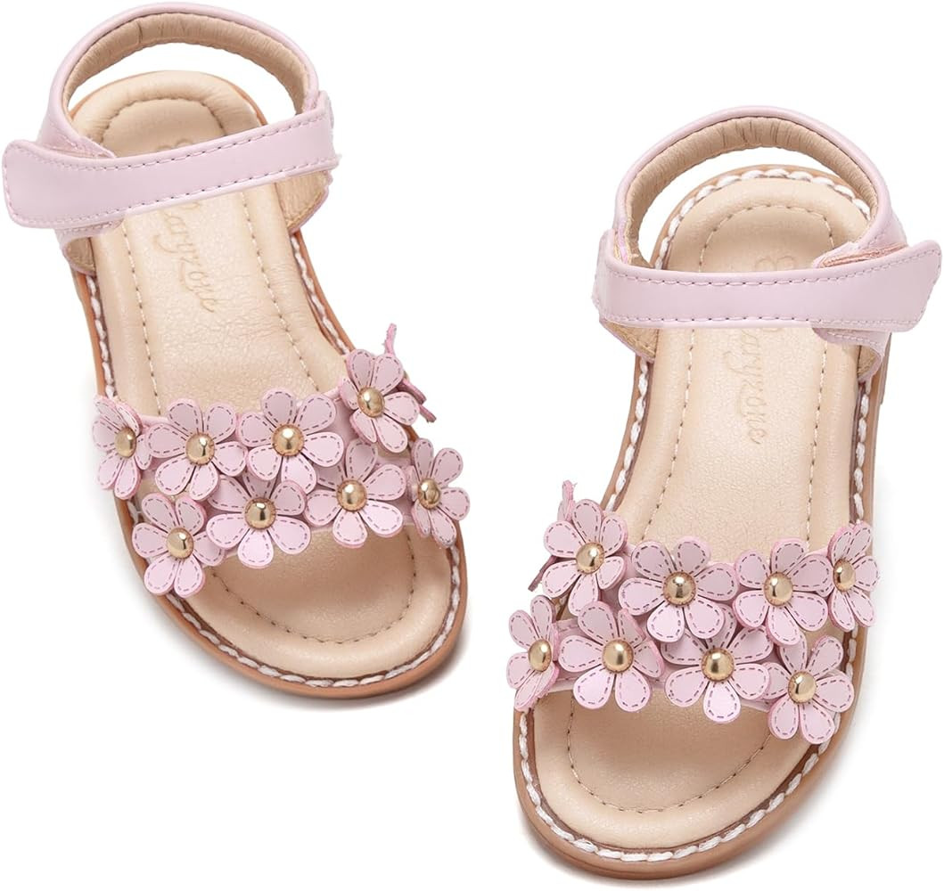 Flaryzone Toddler Little Girls Glitter Flower Open-Toe Flat Dress Sandals Summer Shoes | Amazon (US)