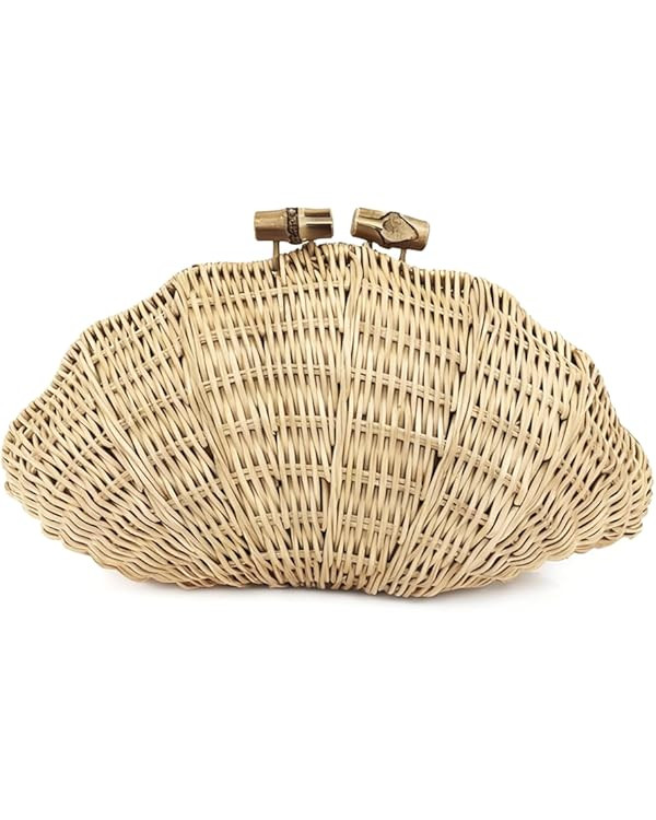 CUXVA Handwoven Shell Rattan Clutch for Women Summer Beach Straw Bags Sea Shell Clutch Purse | Amazon (US)