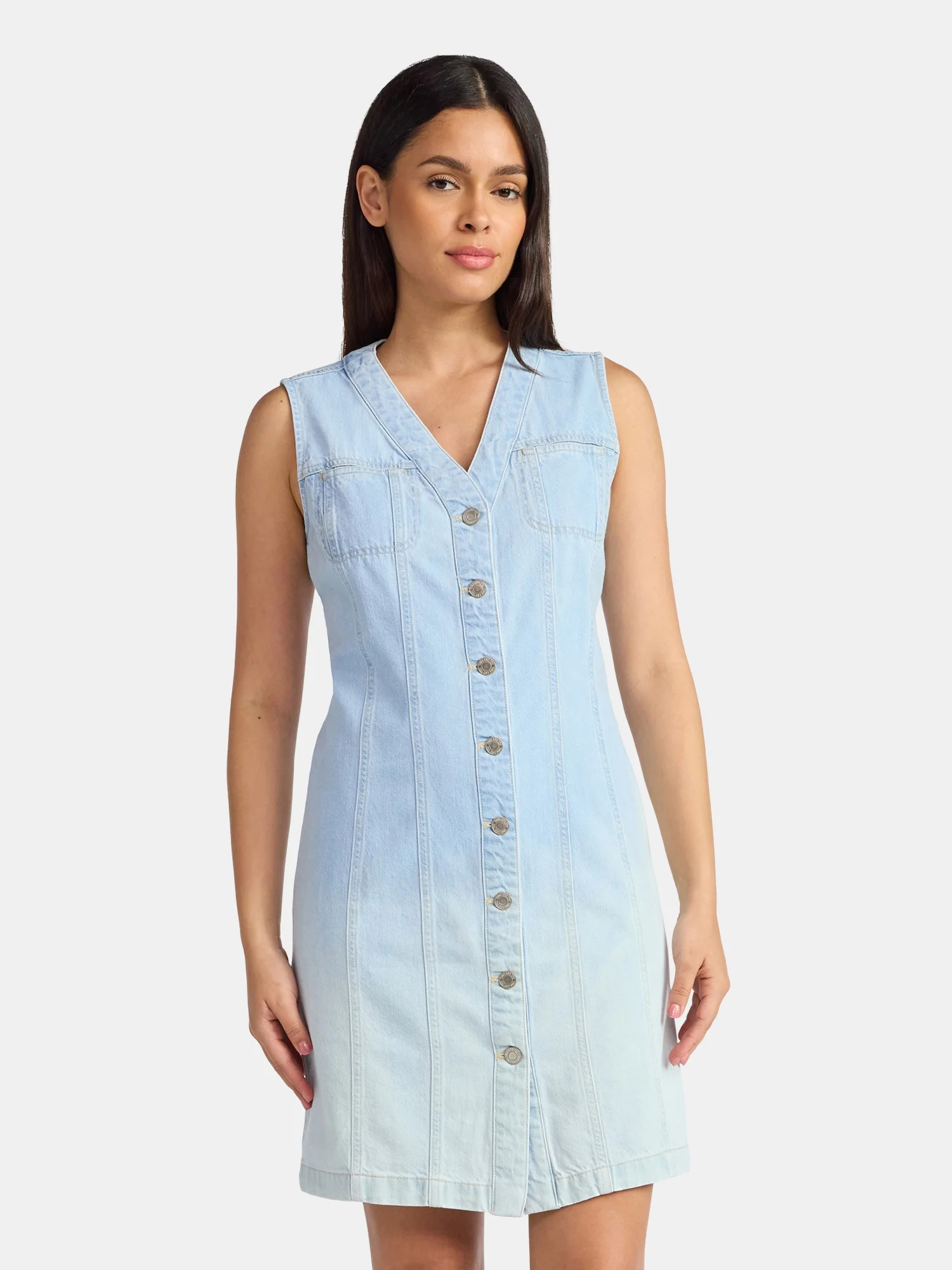 Time and Tru Women's Denim Button Front Mini Dress, Sizes XS-XXXL | Walmart (US)