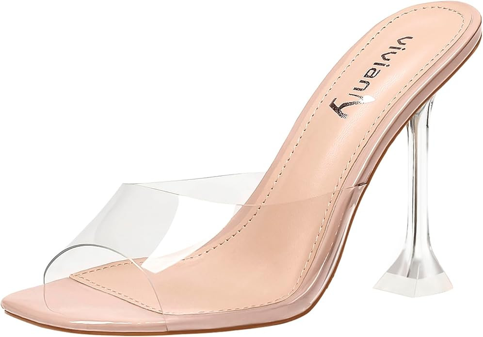 vivianly Womens Clear Heels Sandals Transparent Stiletto Heel Slippers Backless Peep Toe Slip on ... | Amazon (US)