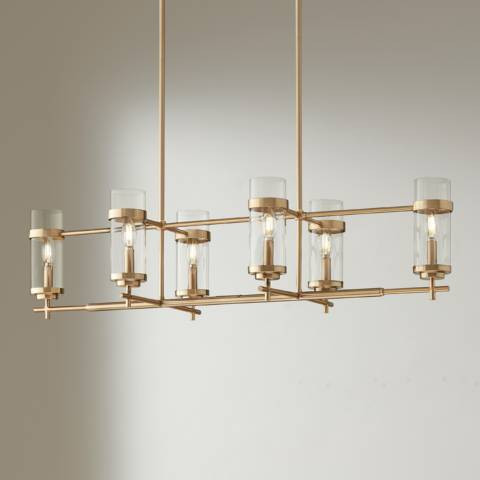 Possini Euro Mikel 42" Wide Gold Modern 6-Light Linear Island Pendant | Lamps Plus