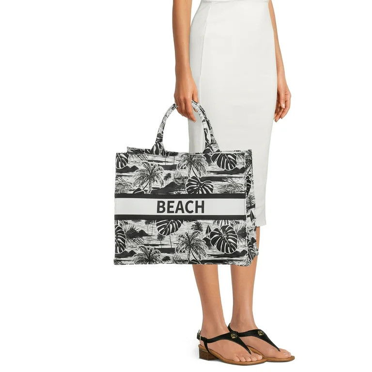 No Boundaries Women's Beach Canvas Print Tote Bag Black/White | Walmart (US)