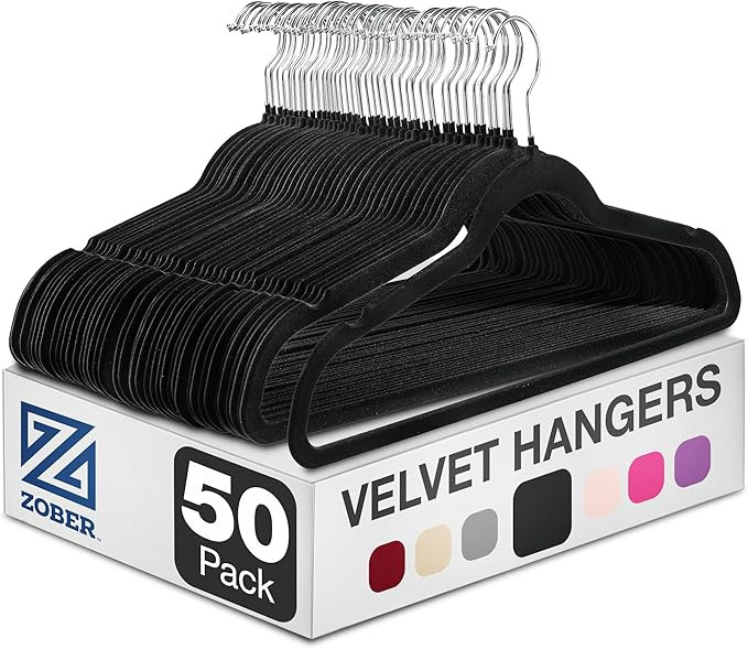 Zober Velvet Hangers 50 Pack - Black for Coats, Pants & Dress Clothes - Non Slip w/ 360 Degree Sw... | Amazon (US)