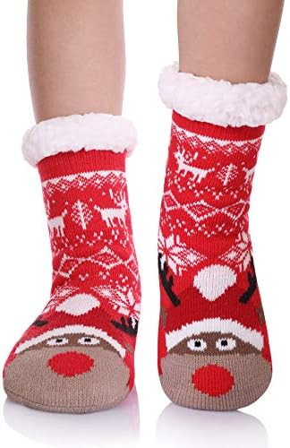 Yebing Kids Boys Girls Slipper Socks Cute Animal Fuzzy Winter Warm Fleece Lining Christmas Socks ... | Amazon (US)