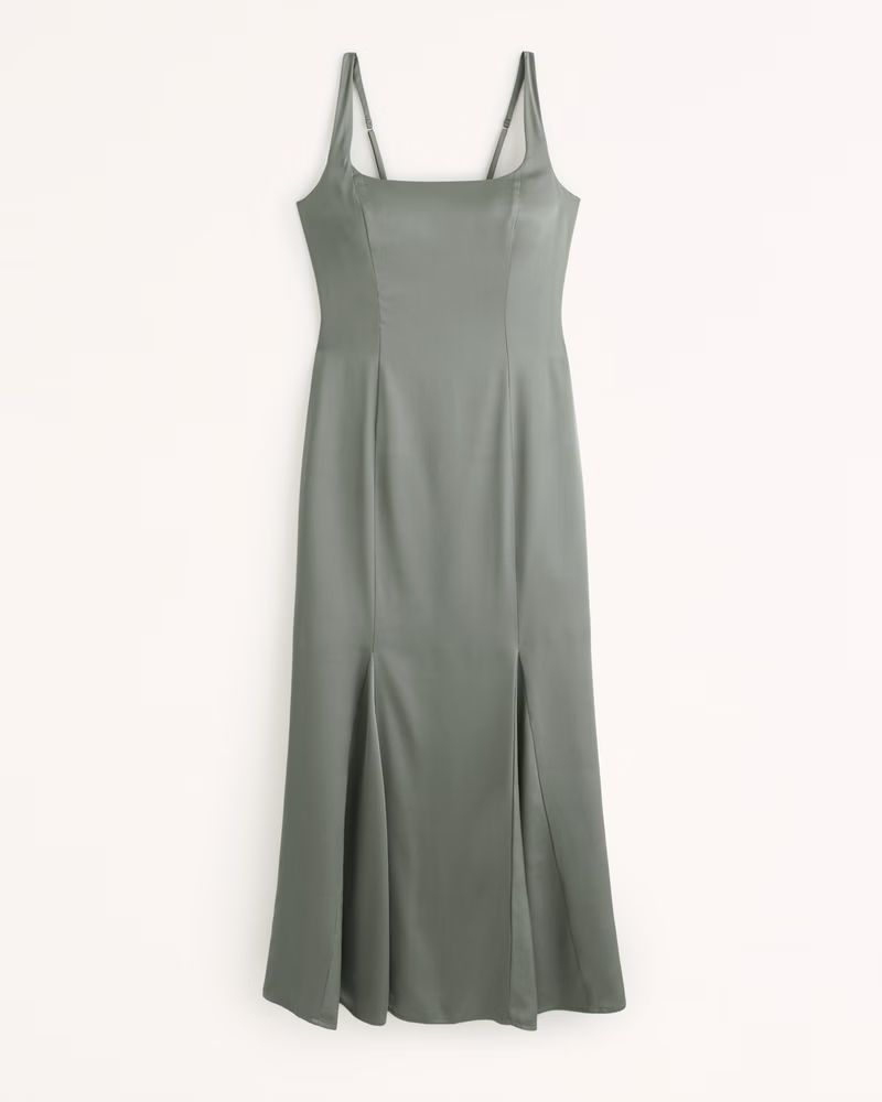 Satin Slip Fishtail Midi Dress | Abercrombie & Fitch (US)