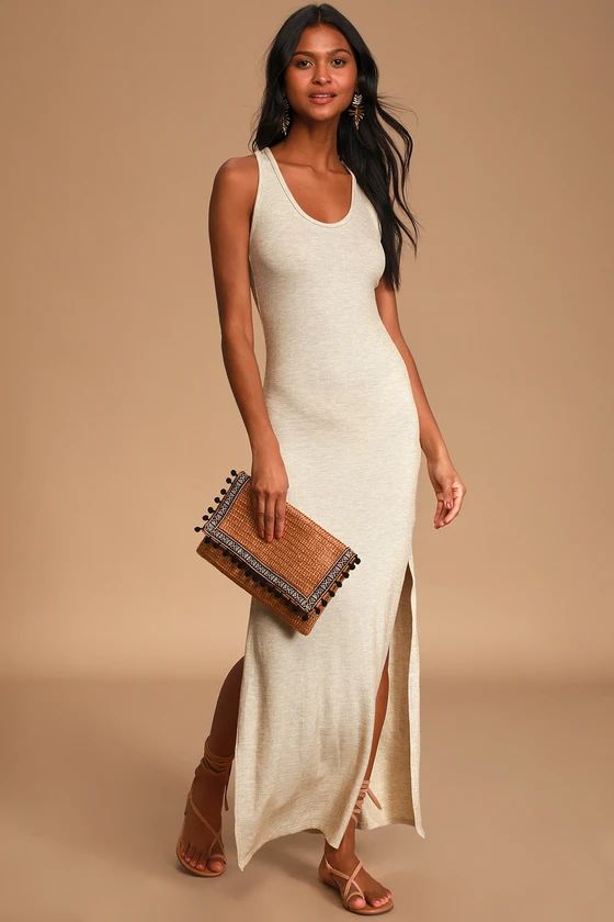 Relaxed but Not Least Beige Ribbed Sleeveless Maxi Dress | Lulus (US)