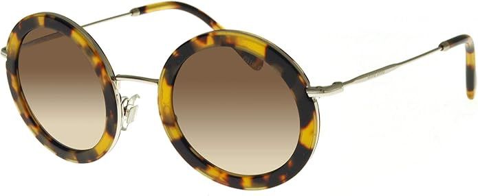 Miu Miu MU 59US 7S06S1 Tortoise Metal Round Sunglasses Brown Gradient Lens | Amazon (US)
