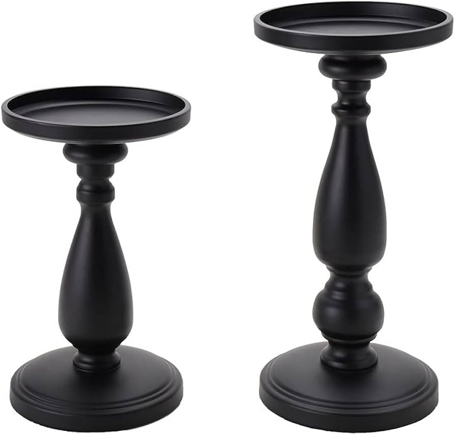 Black Decorative Candle Holder Set of 2 - Home Decor Pillar Candle Stand, Coffee Table Mantle Dec... | Amazon (US)