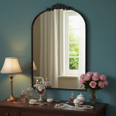 Arched Metal Mirror With Ornate Frame, Vintage Wall Mirror For Living Room, Entryway, Bedroom Decor | Wayfair North America