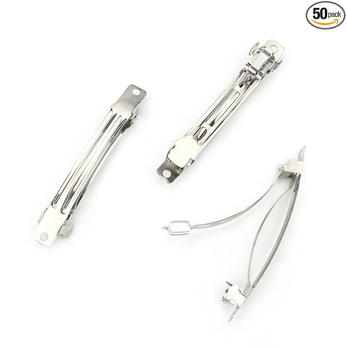 50 PCS 80 MM Iron Blank French Barrette Hair Clips for DIY Hair Clip Craft Bows, Silver Tone | Amazon (US)