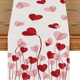 1pc Valentine's Day Table Runner - 100% Linen, Solid Color with Heart Pattern, Farmhouse Style De... | Temu Affiliate Program