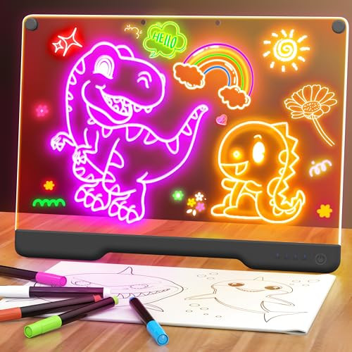 16-Inch Rechargeable Doodle Glow LED Note Board, 7-Color Light Modes, Neon Art Dry Erase Light Up Drawing Pad with Built-in Stand, Sketching Gift Toy for Kids/Girls/Teens, 5 Markers & Tracing Book | Amazon (US)