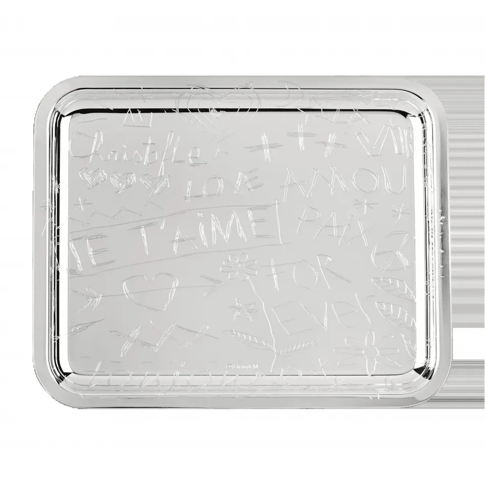 Christofle Graffiti Silverplated Tray 7.8"x6.3" (20x16 cm) | Gracious Style | Gracious Style, Inc.
