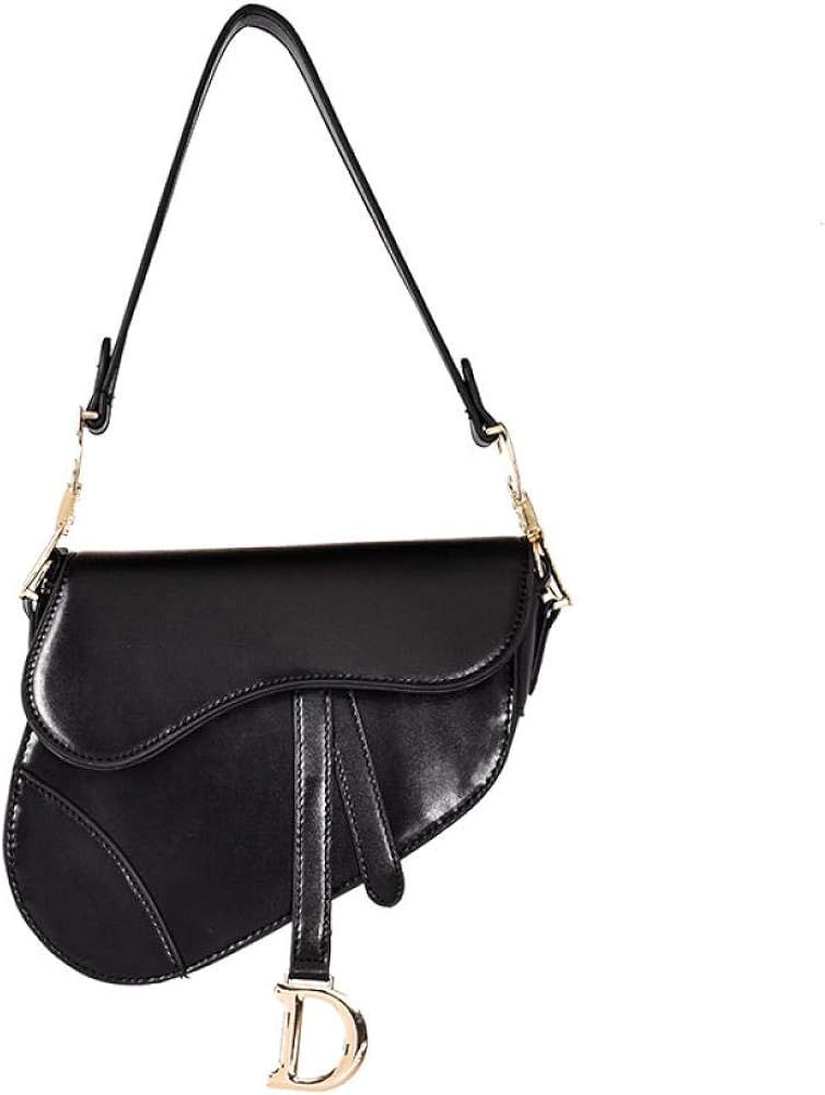 Cozyonme Saddle Vintage Crossbody Bags for Women Satchel Handbags PU Leather-Black | Amazon (US)