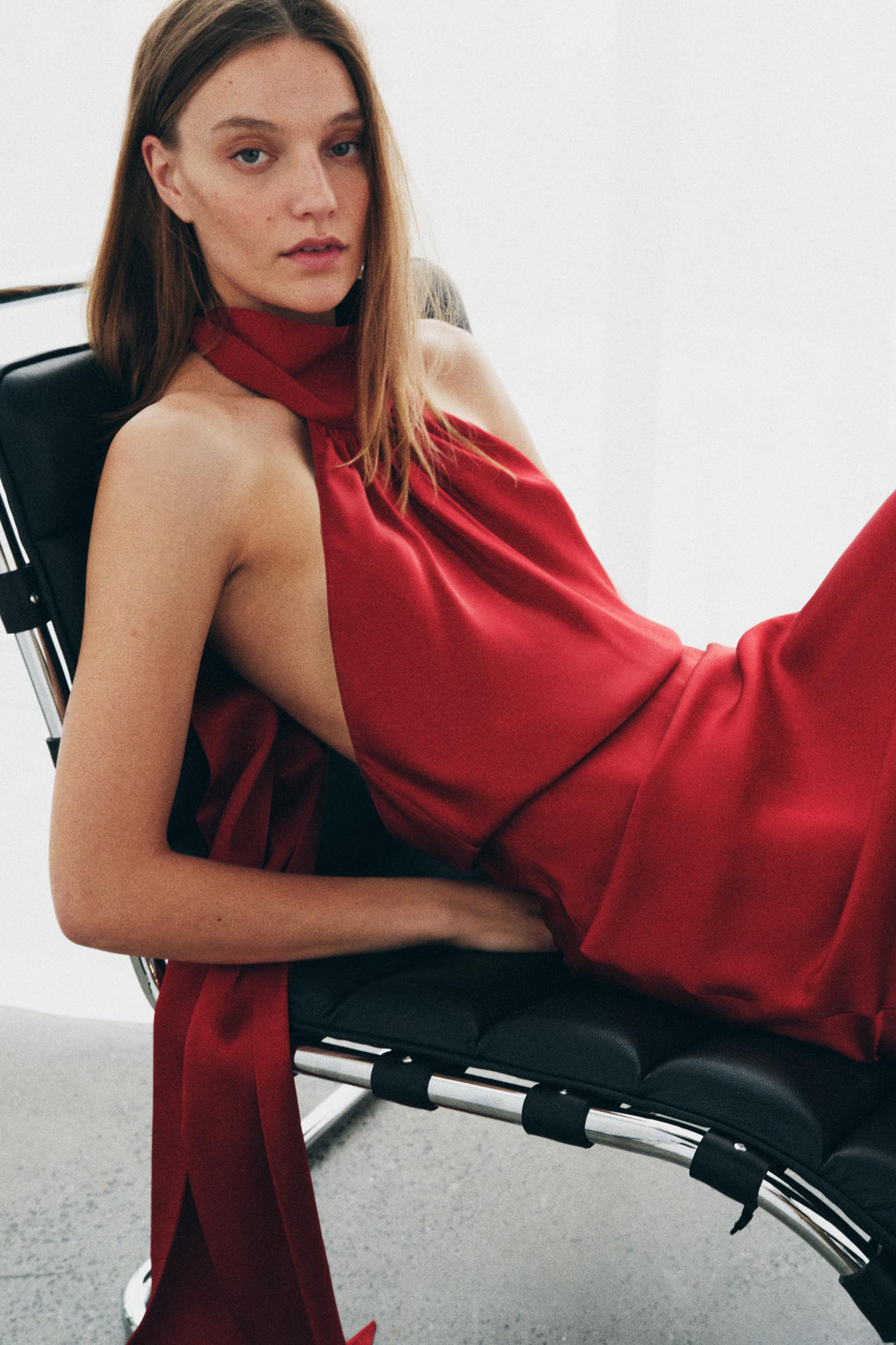 ZW COLLECTION SATIN EFFECT HALTER DRESS | Zara US