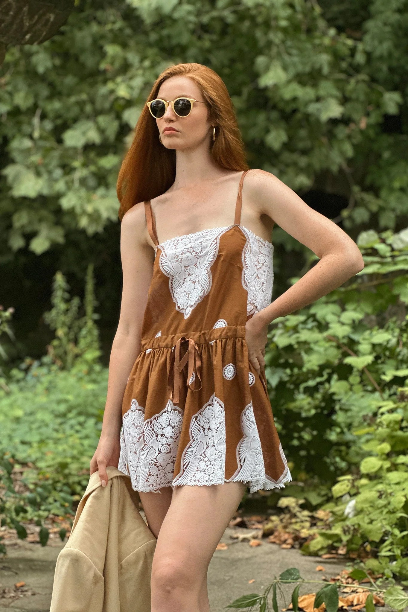 Brielle Falcon Embroidery Mini Dress - Blurred Gold by Miguelina | Support HerStory