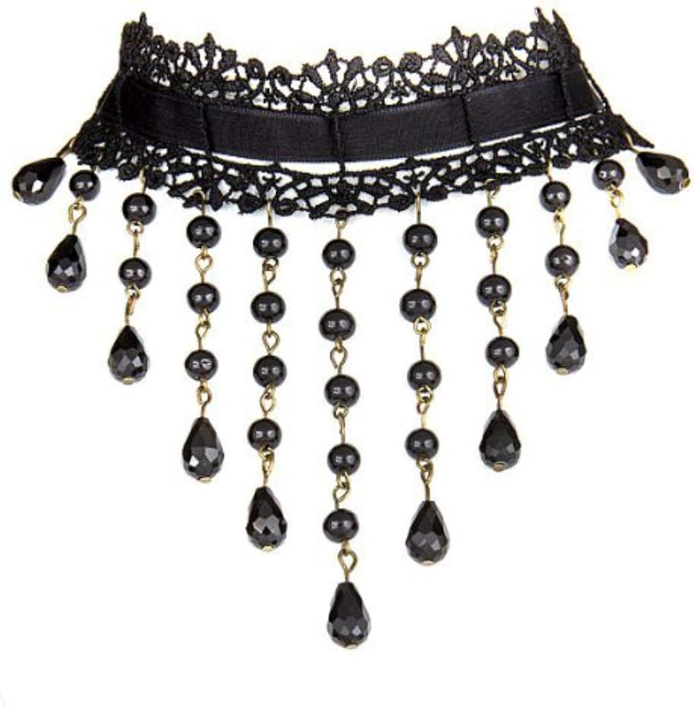 Black Lace Beaded Choker Necklace | Amazon (US)