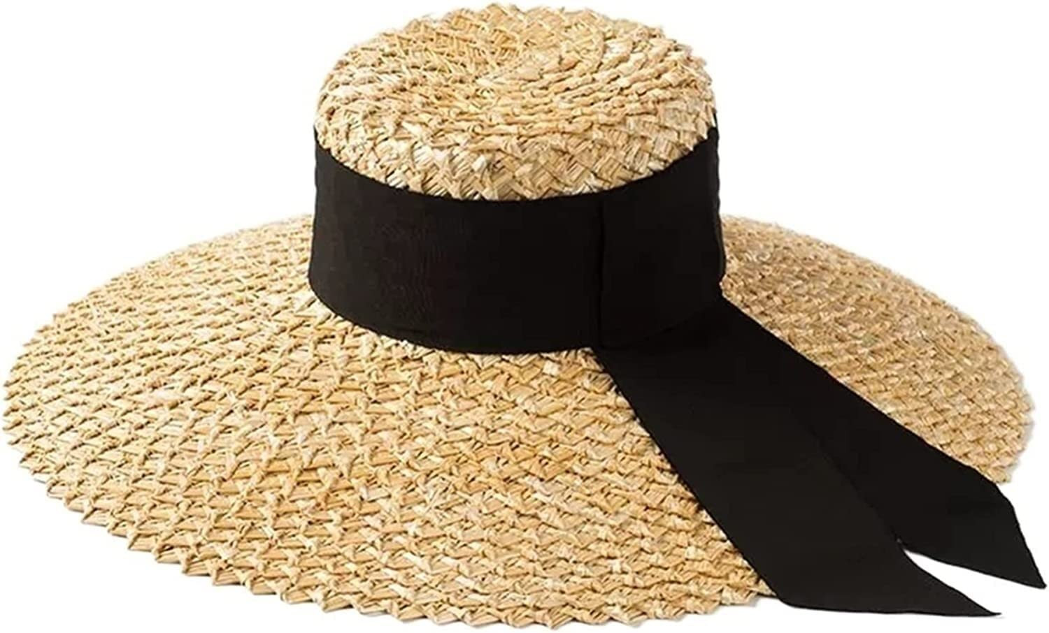BALAFO Sun Hats,Straw hat,Summer Hats,Sun Hat Straw Style Black Bow Ribbon Modern Embroidery Styl... | Amazon (UK)