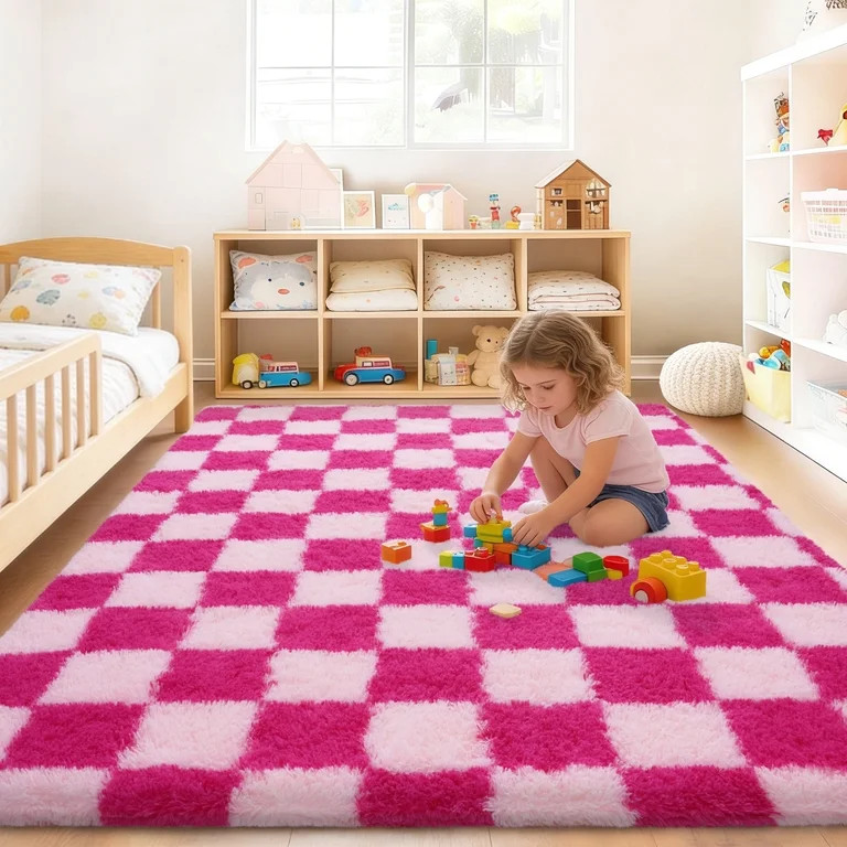 ZENELESS Fluffy Checkered Rug,5x7 Soft Fuzzy Shag Shaggy Carpet for Living Room Bedroom Kids Room... | Walmart (US)