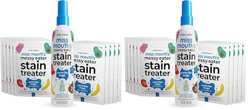 Miss Mouth's Messy Eater Stain Treater Spray - 4oz & 10 Wipes Stain Remover - Newborn & Baby Essentials - No Dry Cleaning Food, Grease, Coffee Off Laundry, Underwear, Fabric (Pack of 2) | Amazon (US)