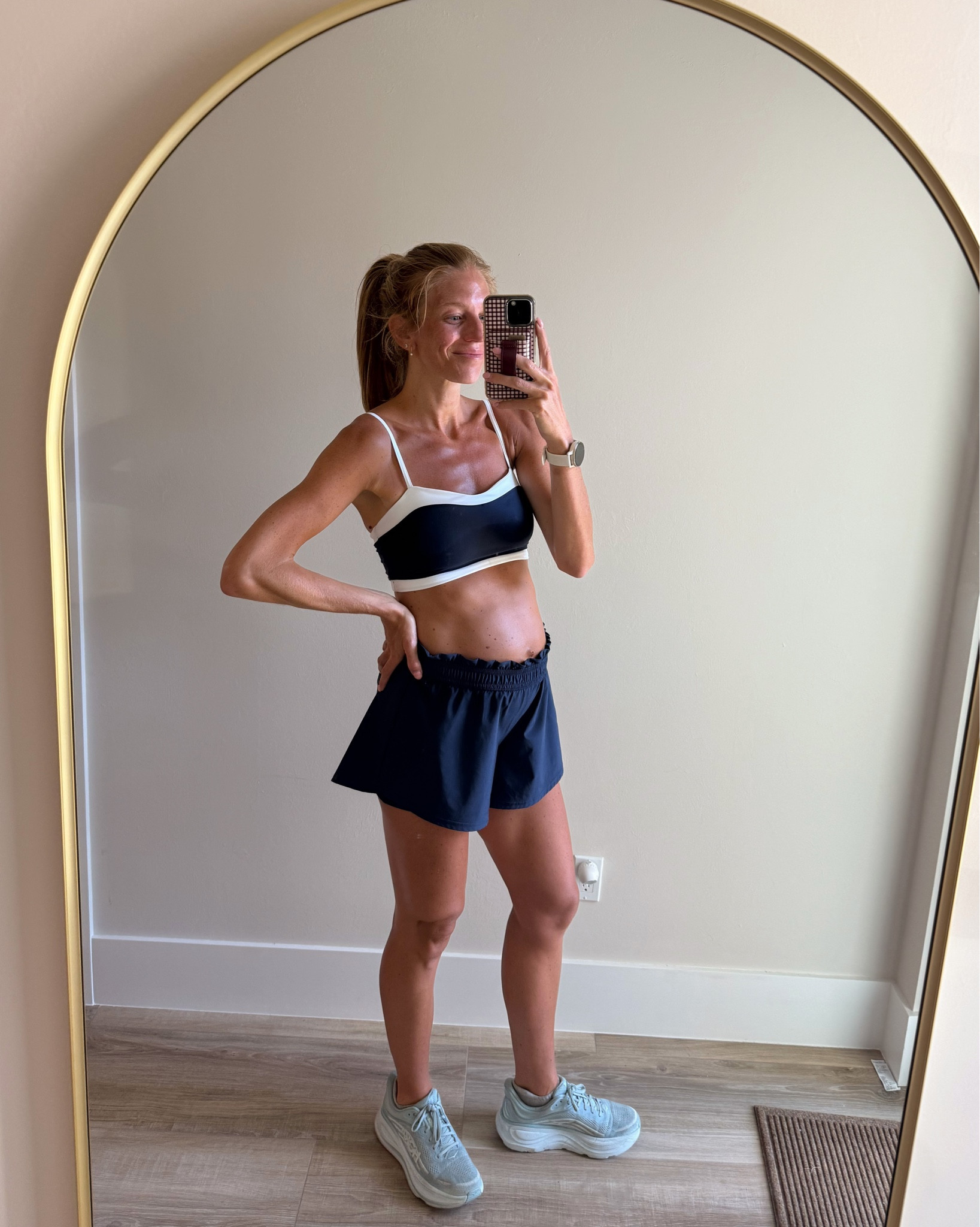 Running outfit today while pregnant. 
This top is super supportive! Adjustable straps and padded. Size medium. 
Shorts do not come with a drawstring like the advertised picture in the link fyi! They run bigger 



@abercrombie activewear set, YPB. Running gear, running shorts

#LTKfitnessgoals #LTKBump #LTKActive