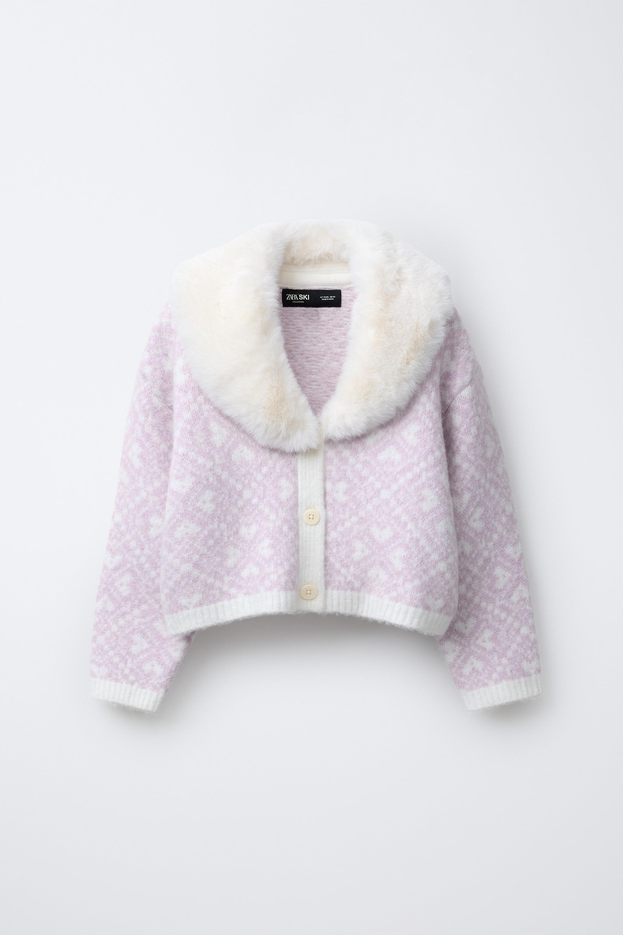 JACQUARD KNIT CARDIGAN WITH DETACHABLE FAUX FUR COLLAR SKI COLLECTION | Zara US