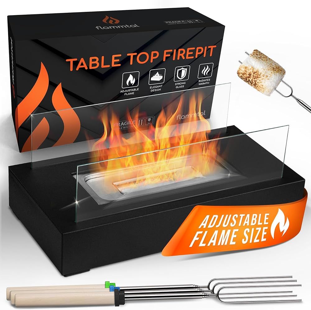 Tabletop Fire Pit [3h Burning Time] - Table Top Firepit Indoor & Outdoor - Smores Maker with 4 Ro... | Amazon (US)