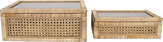 Creative Co-Op Modern Decorative Rectangle Woven Rattan and Wood Display Boxes with Glass Top, Se... | Amazon (US)