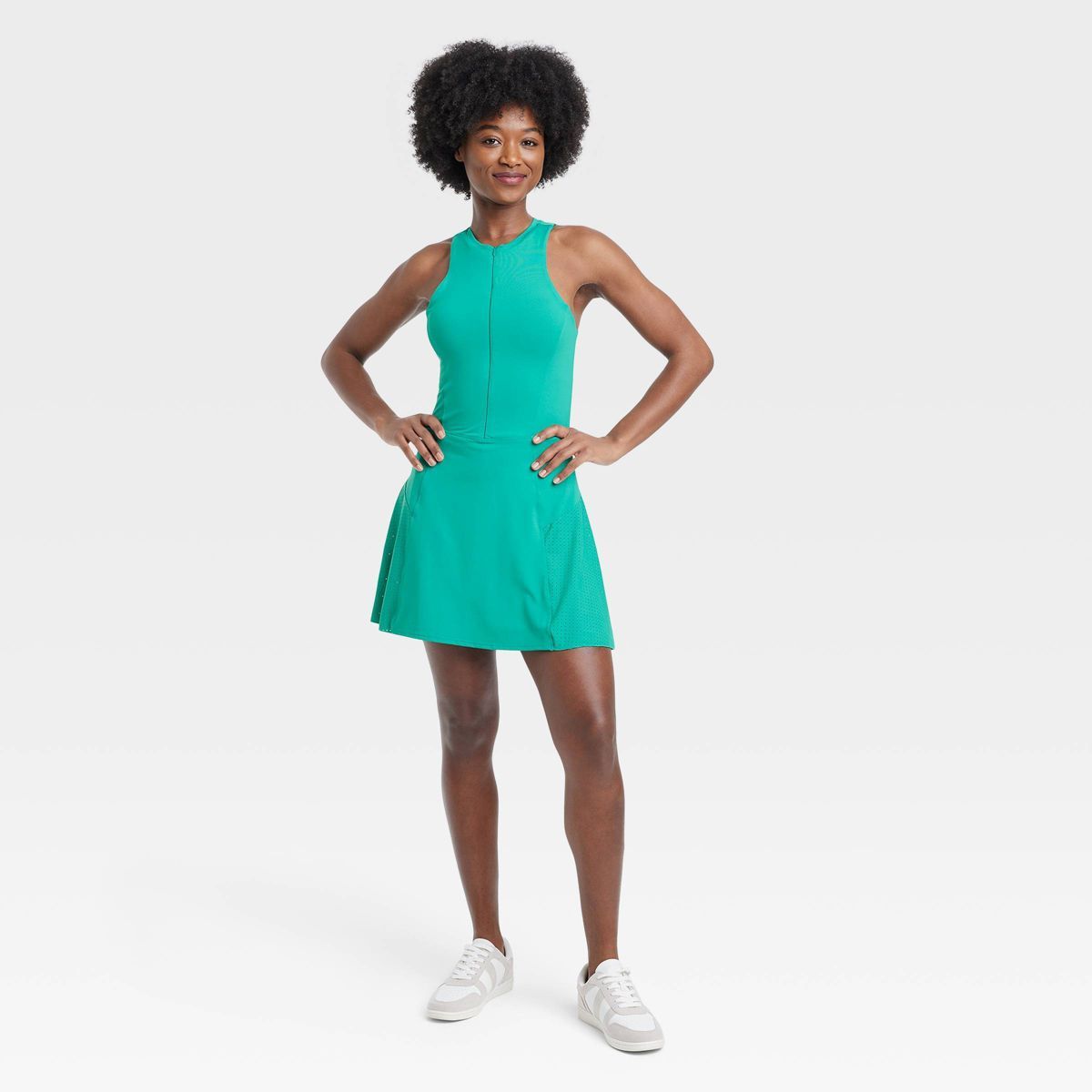 Women's Zip-Front Mesh Active Dress - All In Motion™ Green XXL | Target
