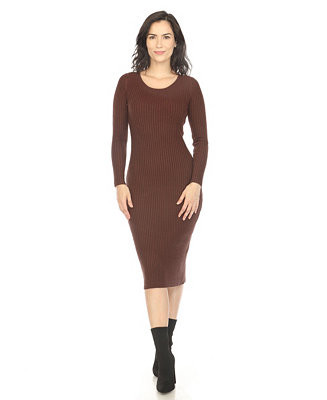 White Mark Women's Long Sleeve Rib Midi Sweater Dress - Macy's | Macy's