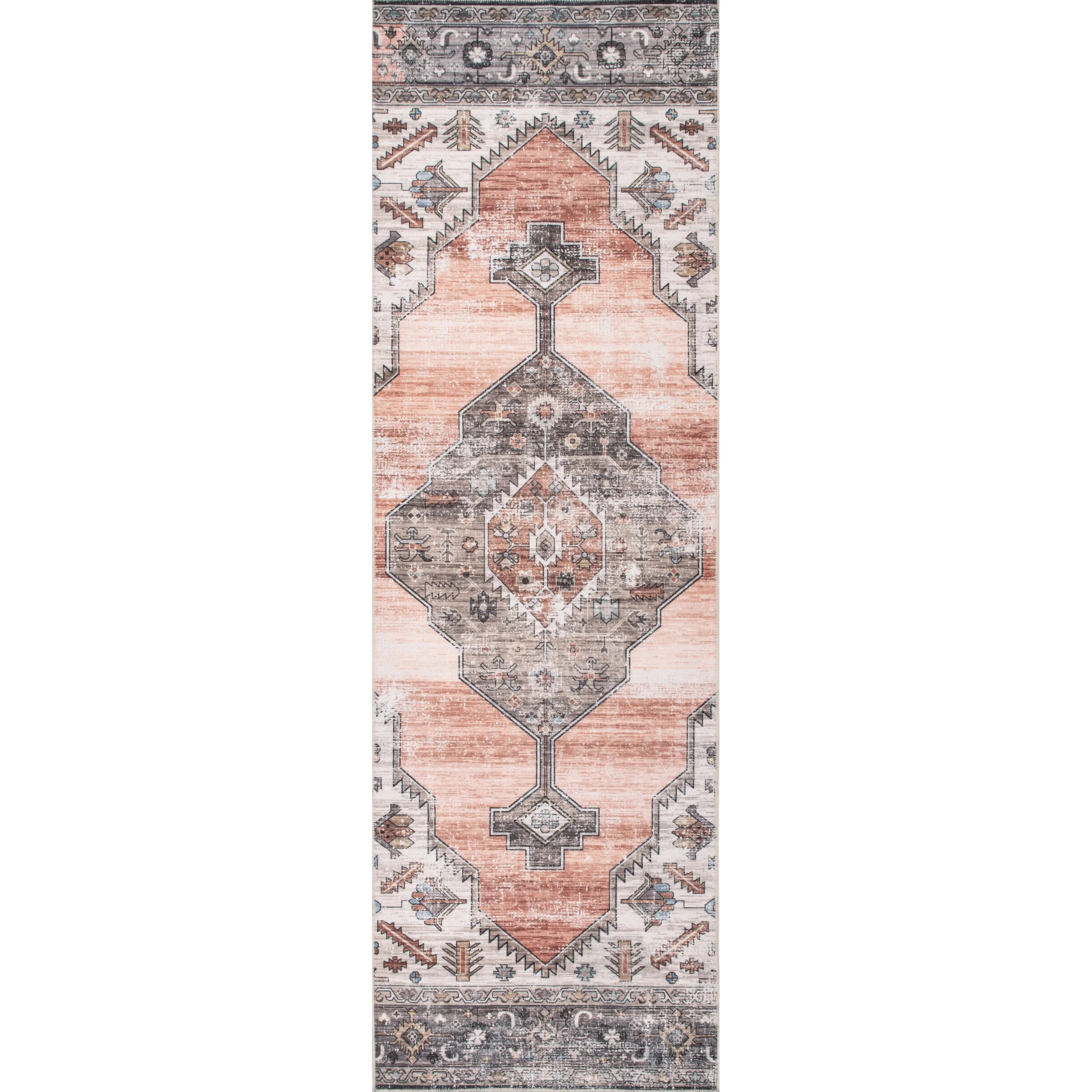 nuLOOM Gracie Machine Washable Distressed Medallion Runner Rug, 2' 6" x 8', Peach - Walmart.com | Walmart (US)