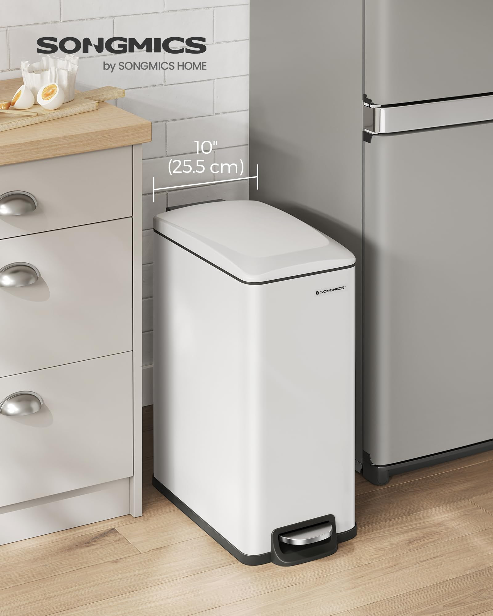 SONGMICS Slim Trash Can, 13-Gallon (50 L) Garbage Can for Narrow Spaces with Soft-Close Lid, Inne... | Amazon (US)