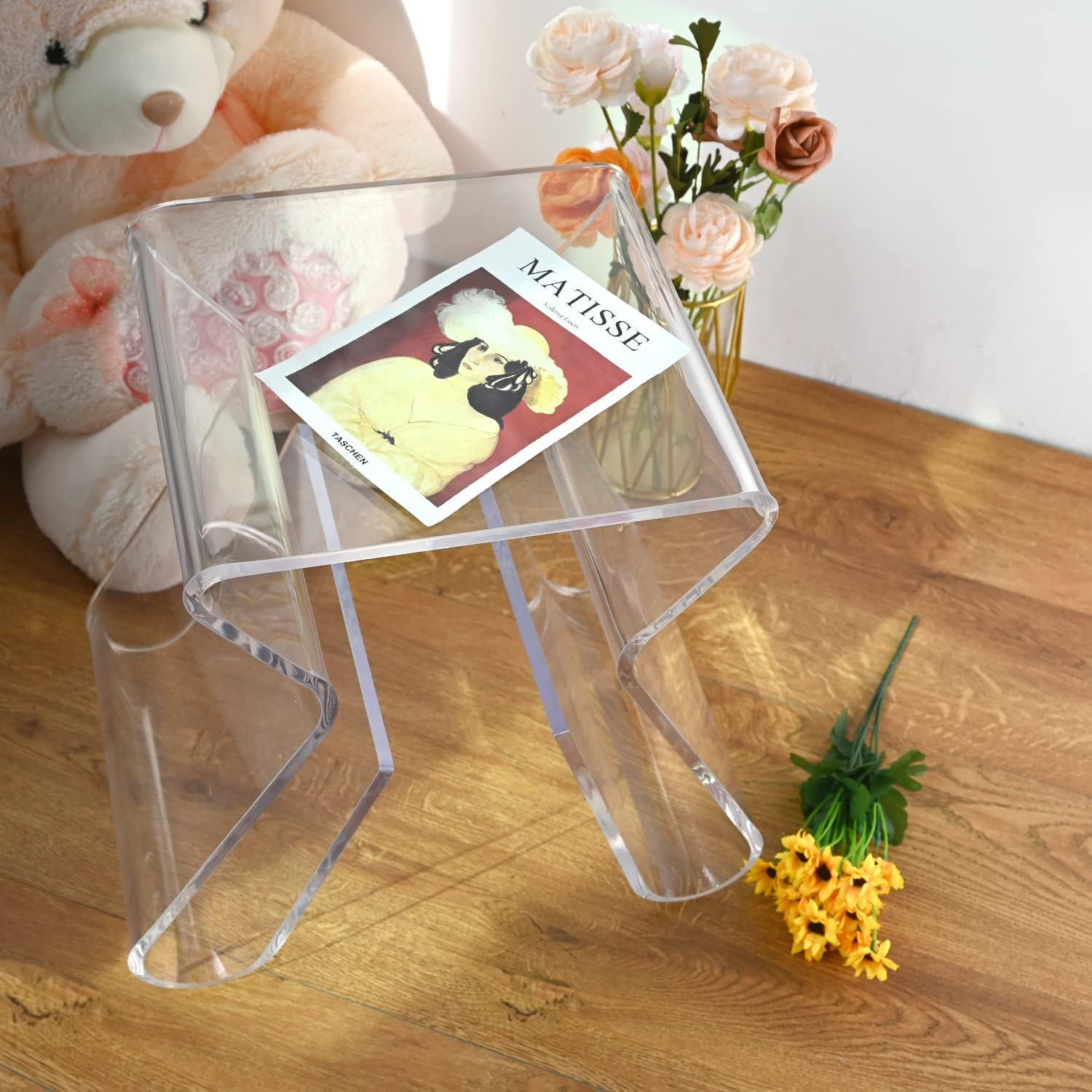 huyear Acrylic Side Table End Table Stool with Storage Modern Magazine Rack Clear Bedside Table C... | Amazon (US)
