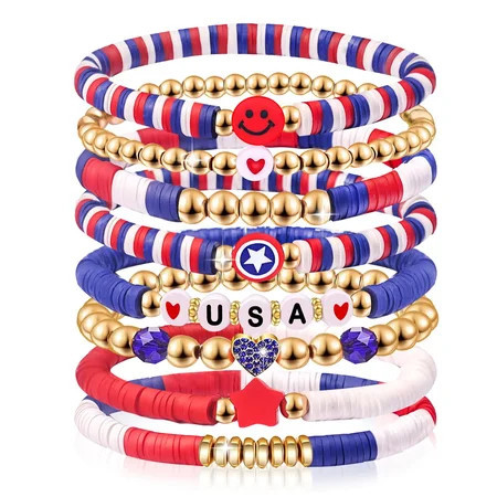 Independence Day Gifts for Women Men Teens Red White Blue Clay Beaded Stackable Stretch Bracelets USA Patriotic Jewelry 4th of July Accessories | Walmart (US)