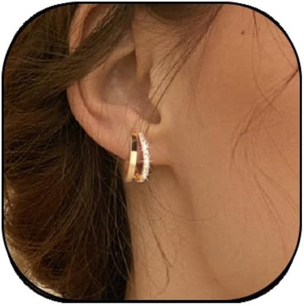 LINONKEY Small Gold Hoop Earrings Trendy 14K Plated Gold Simple Small Gold Earrings for Women Hyp... | Amazon (US)