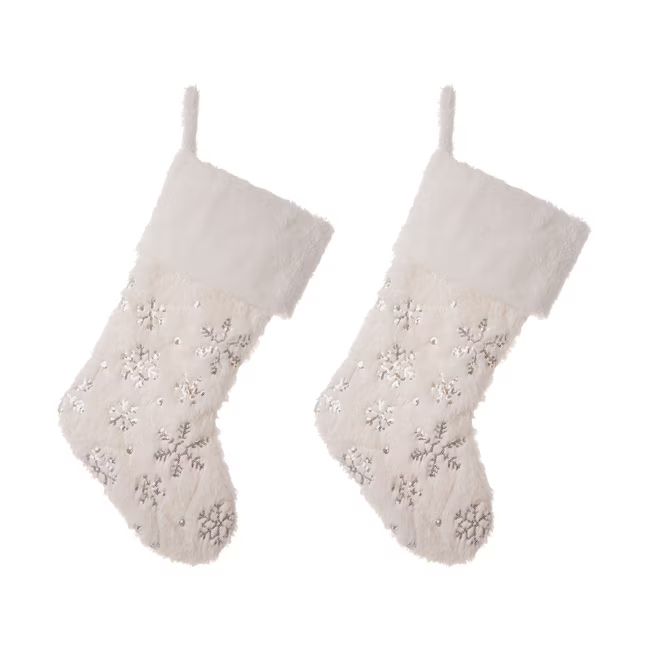 Glitzhome 21-in White Snowflake Christmas Stocking | Lowe's