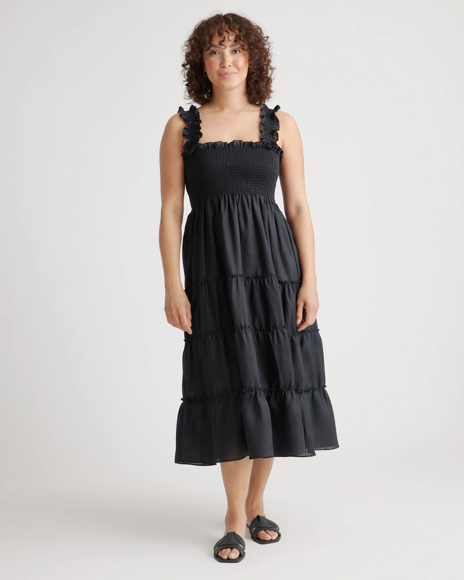 100% European Linen Smocked Midi Dress | Quince
