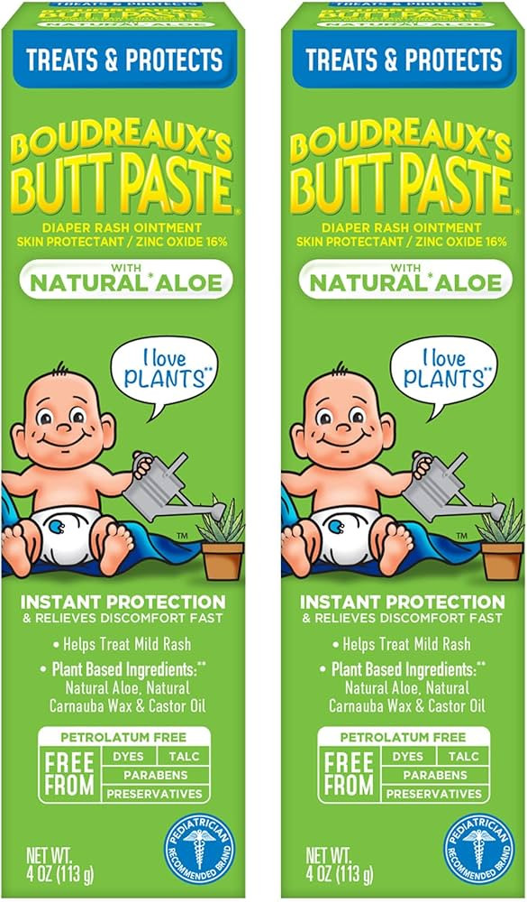 Boudreaux's Butt Paste with Natural* Aloe Diaper Rash Cream, Ointment for Baby, 4 oz Tube, 2 Pack | Amazon (US)