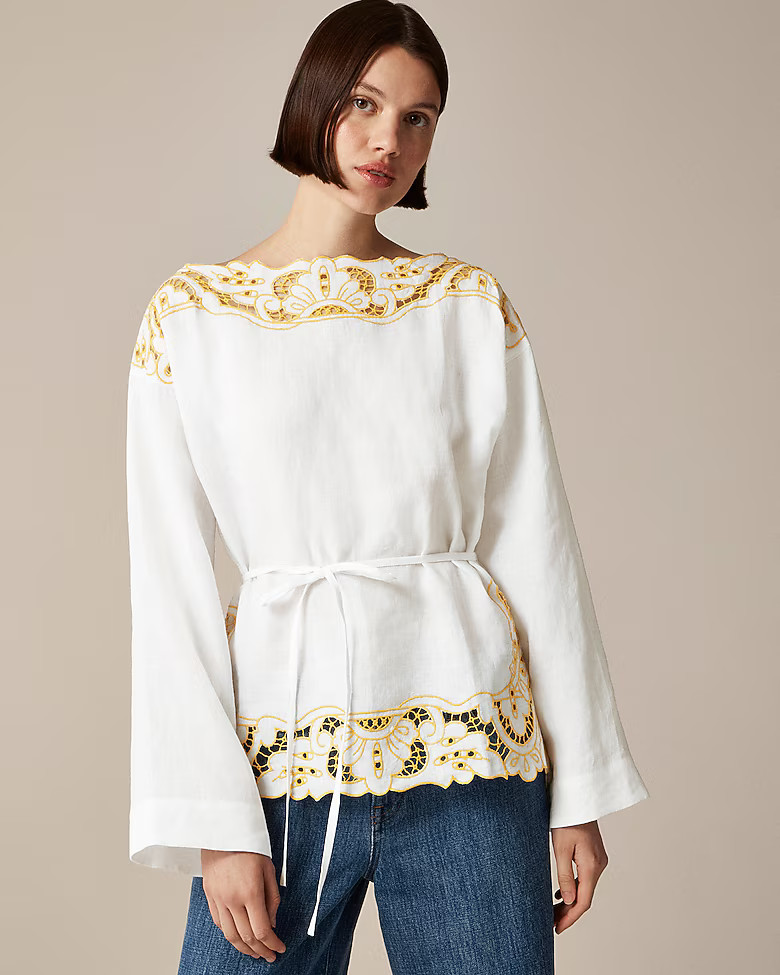 Cutwork tunic top in linen | J. Crew US