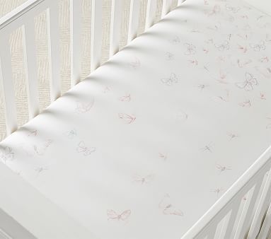 Monique Lhuillier Ethereal Butterfly Sateen Crib Fitted Sheet | Pottery Barn Kids