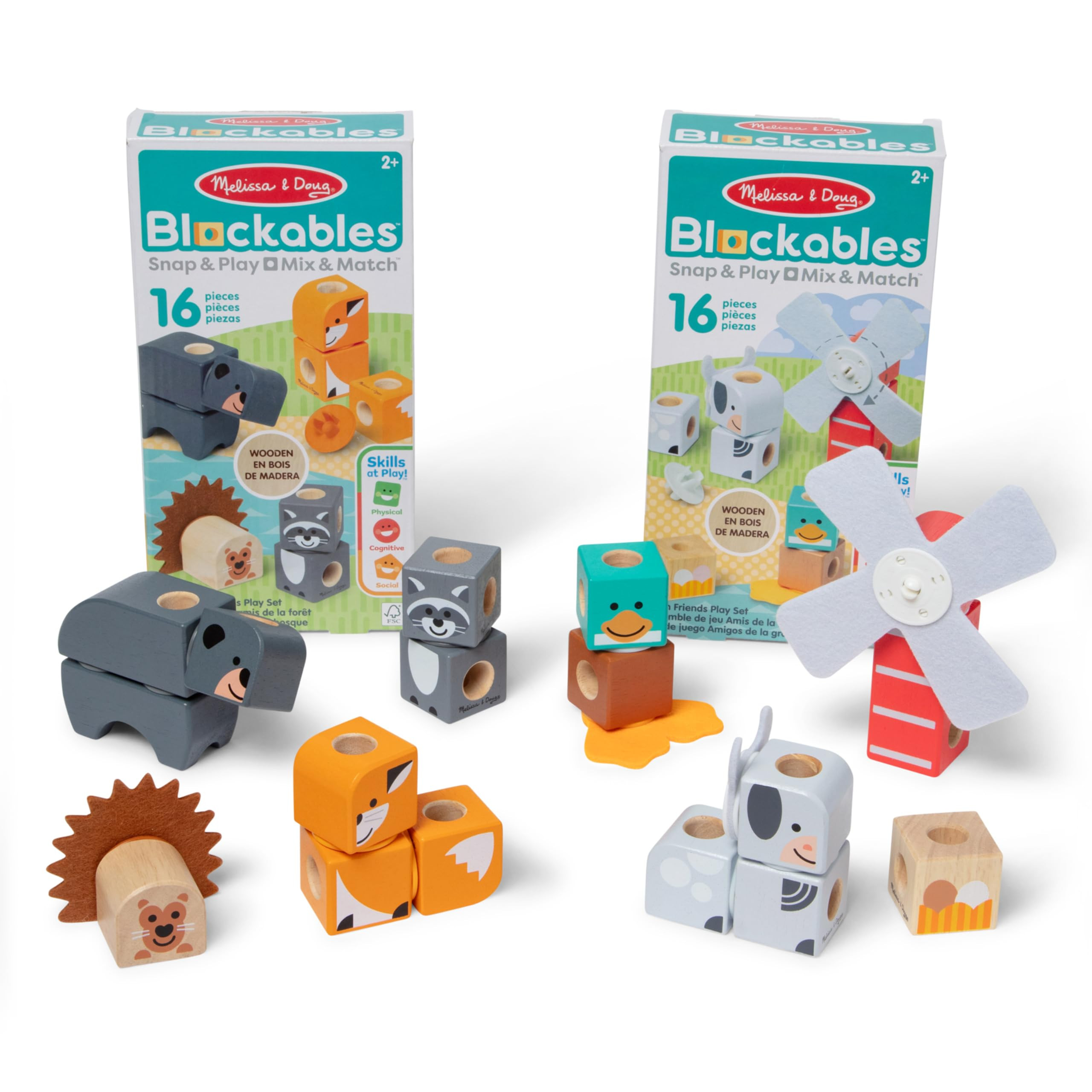 Melissa & Doug Blockables™ Farm and Woodland 2-Pack Bundle Connectable Wooden Building Blocks P... | Amazon (US)