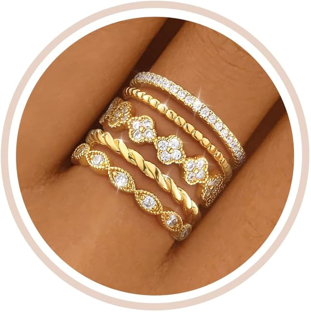 Gold Stackable Rings for Women Non Tarnish 14K Gold Plated Cubic Zirconia Stacking Chunky Eternit... | Amazon (US)
