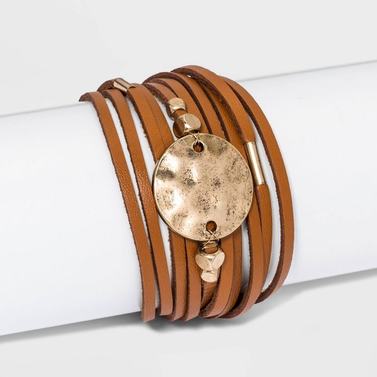 Simulated Leather and Disc Magnetic Wrap Multi-Strand Bracelet - Universal Thread™ Brown | Target