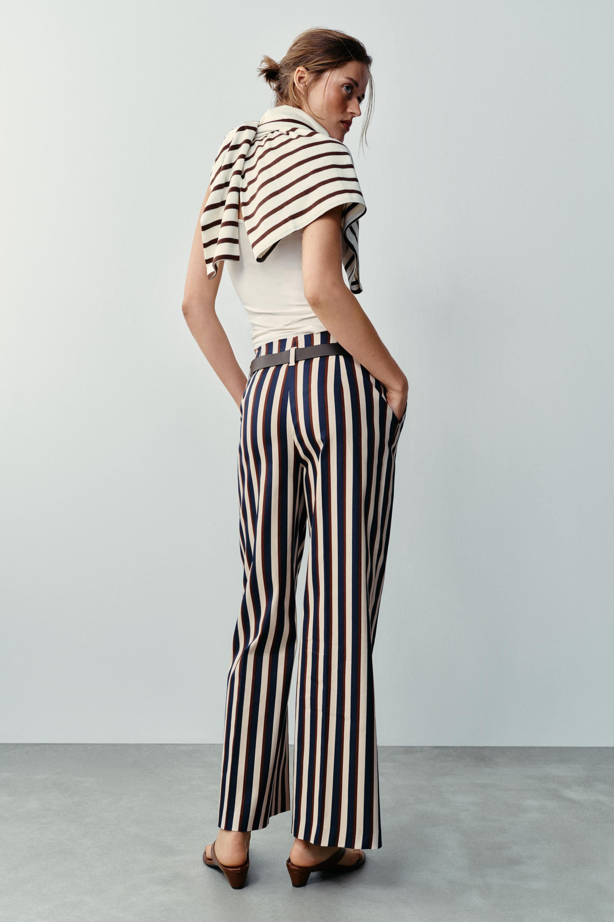 STRIPED BELTED TROUSERS | Zara US