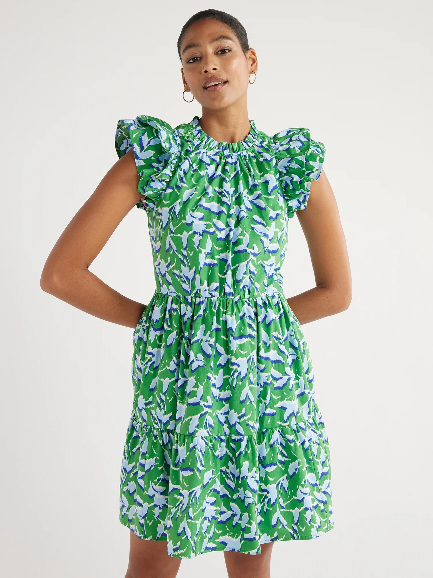 Scoop Women's Flutter Sleeve Swing Dress, Sizes XS-XXL | Walmart (US)