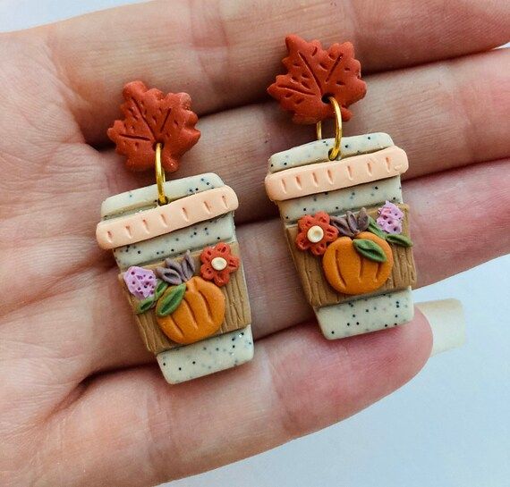 Pumpkin earrings// pumpkin spice latte earrings// Halloween earrings// autumn earrings// flower e... | Etsy (US)